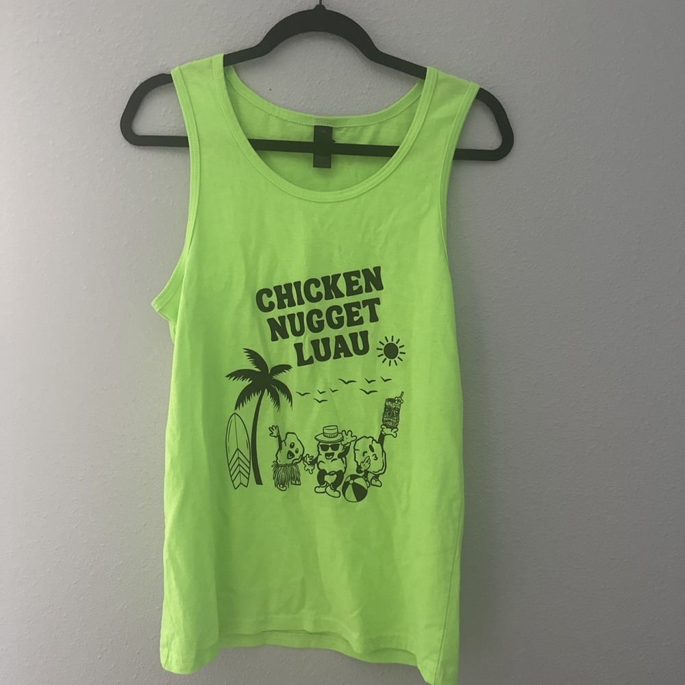Gildan Chicken Nugget Luau Tank Top Neon Green Graphic Shirt Size Small